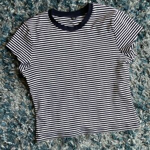 Uniqlo Mini T T-Shirt Tee Striped Navy Blue and White Women's Top Size M